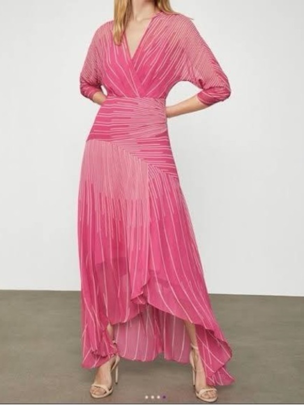 BCBGMAXAZRIA Sunburst High/Low Chiffon Dress in Pink 0